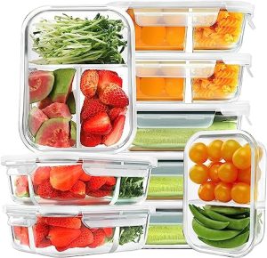 HOMBERKING 1, 2, and 3 Compartment Glass Meal Prep Containers