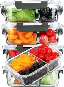 M MCIRCO Glass 3 Compartment Meal Prep Containers