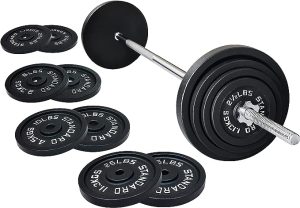 Signature Fitness Cast Iron Standard Weight Plates Including 5FT Standard Barbell with Star Locks