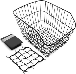 Waterproof Metal Wire Bicycle Basket with Adjustable Cargo Net