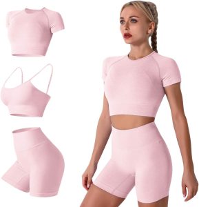 IWEMEK 2 Piece Pink Yoga Set for Working Out