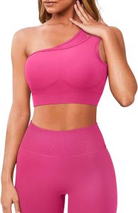 OMKAGI Pink Worket Set with One Shoulder Sports Bra and Leggings