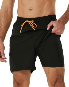 SILKWORLD Mens Swimming Trunks with Compression Liner